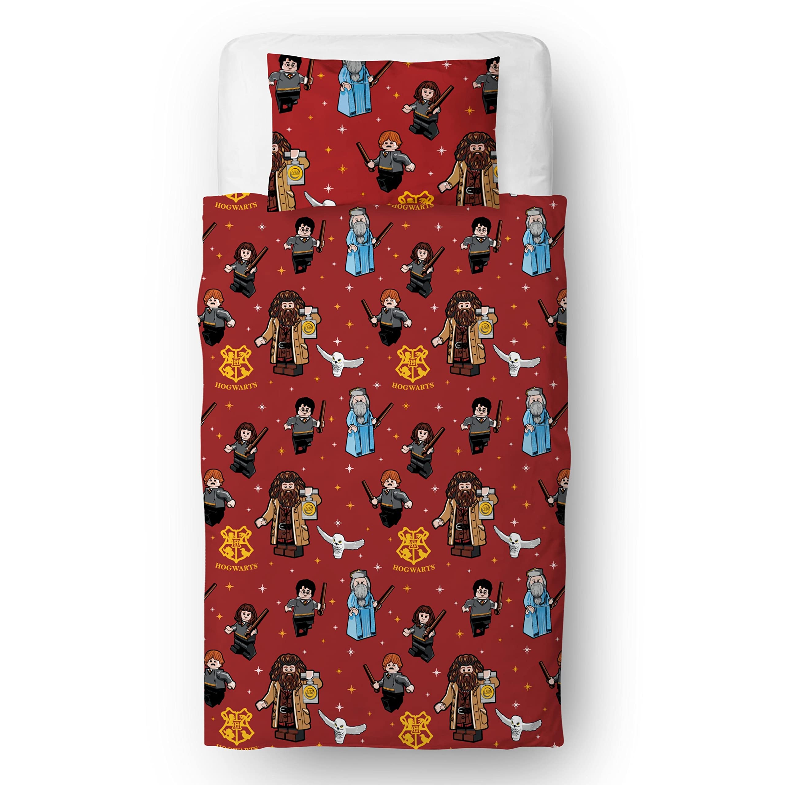 HARRY POTTER Set copripiumino singolo LEGO® con licenza ufficiale LEGO® | Biancheria da letto reversibile su 2 lati con federa coordinata, in policotone, design LEGO® | Character World Brands