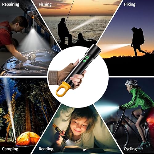 Miniatura 7 de Linternas magnéticas recargables, linterna LED de alto lúmenes súper brillante con 9 modos, linterna impermeable con modo intermitente, artículos