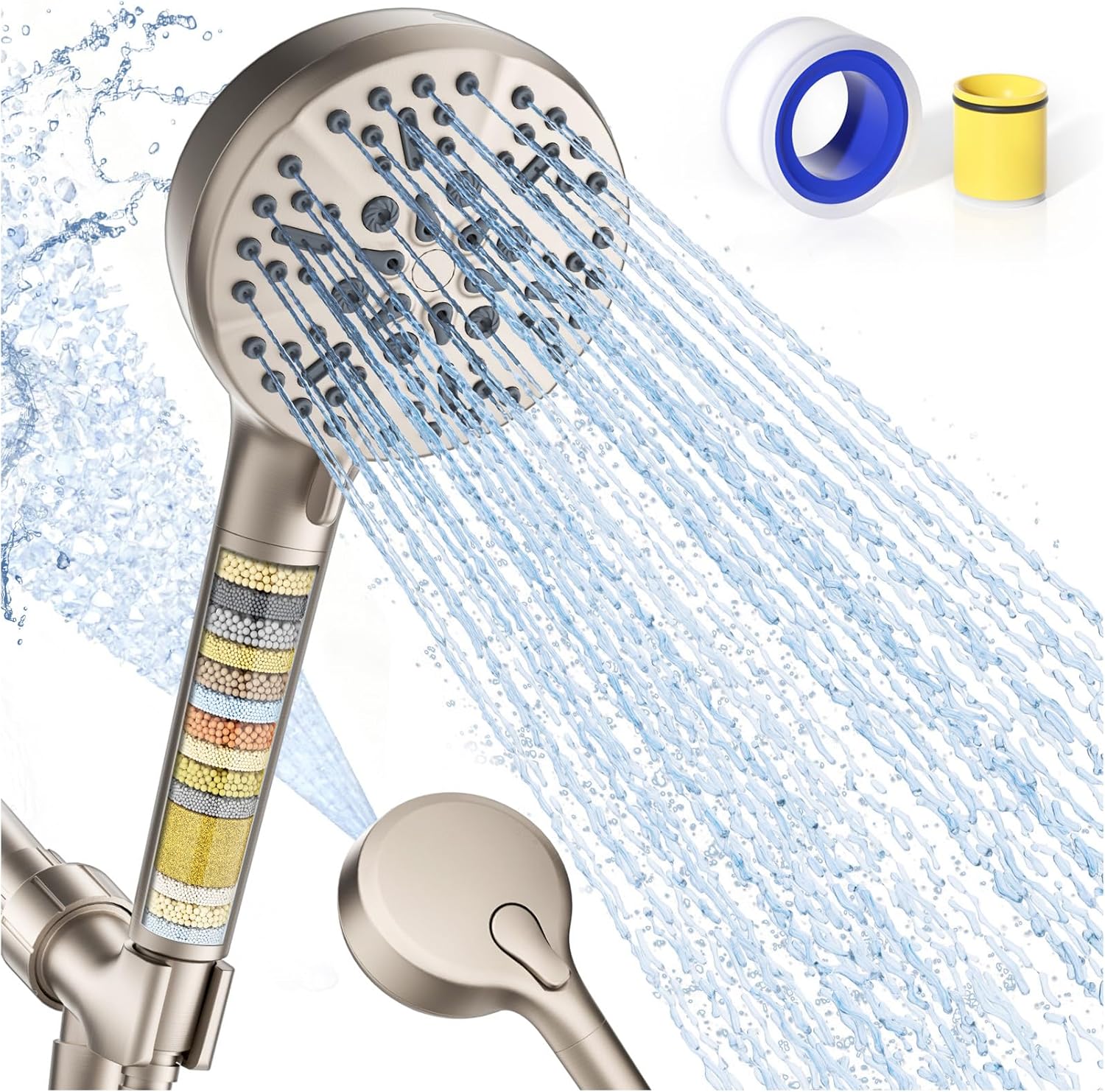 Regadera de Mano con Filtro de Alta Presión TEVIORA, 79" Manguera, 6 Modos