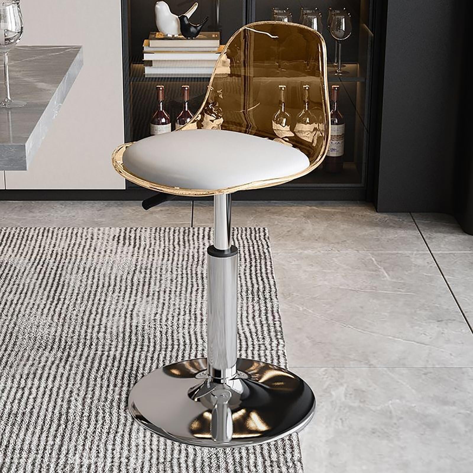 Barhocker aus transparentem Acryl, höhenverstellbar, Drehgelenk mit PU-Leder gepolstert, schlankes armloses Design für Kücheninsel, stilvoll und bequem, Gelb
