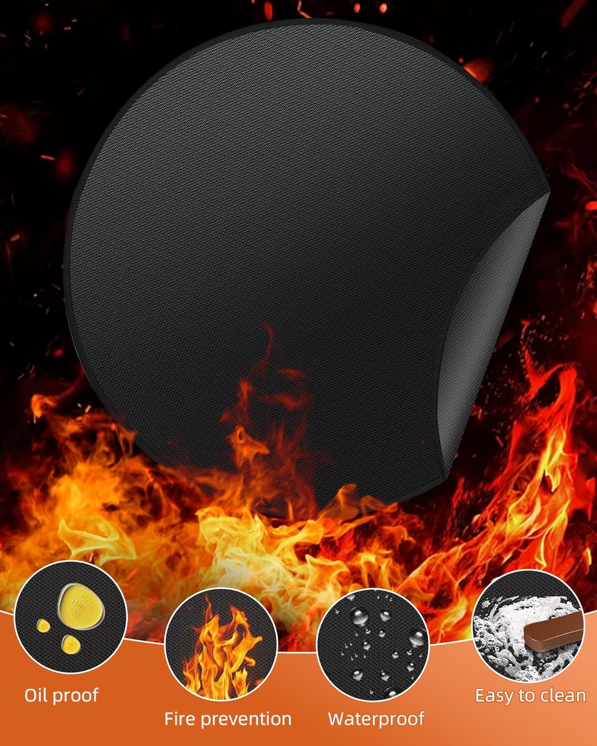 48" Round Fireproof Grill Mat for Deck & Patio, Double-Sided Silicone Coated Fiberglass, Heat Resistant Up to 2000°F, Reusable Under Grill Deck Protector for Fire Pit, Smokeless Stove, Outdoor BBQ