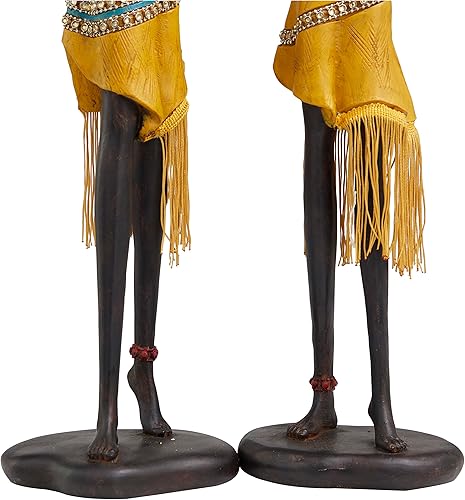 Miniatura 4 de Deco 79 Polystone People - Escultura africana hecha a mano con jarras de agua y detalles de joyas, juego de 2 6 pulgadas de ancho, 24 pulgadas de