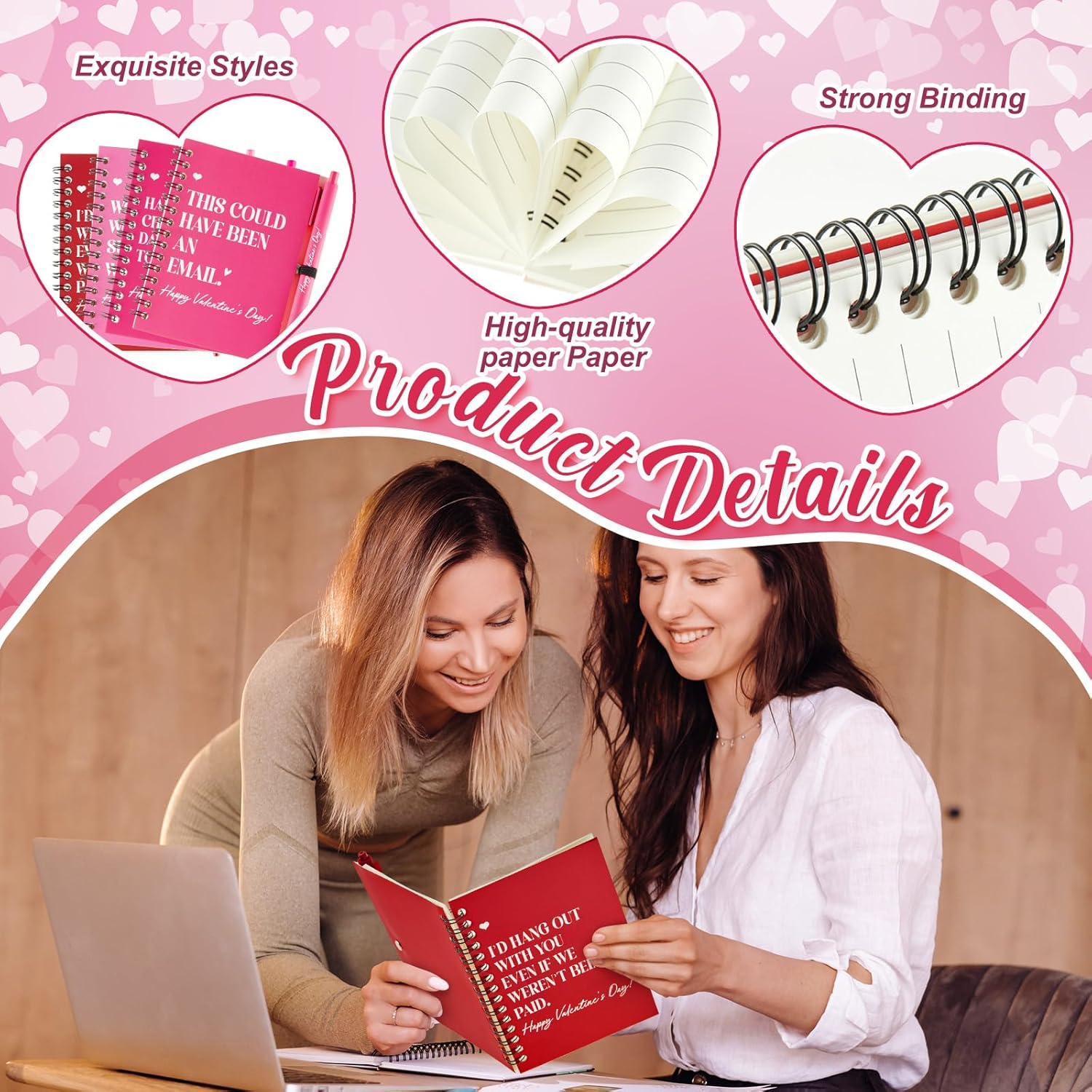 Resurhang 12 Sets Valentine's Day Notebooks with Pens Bulk Valentine's Gifts for Coworkers 5.5x3.9'' Funny Valentines Spiral Notebook Ballpoint Pen for Employee Teacher Team Office Staff Colleague