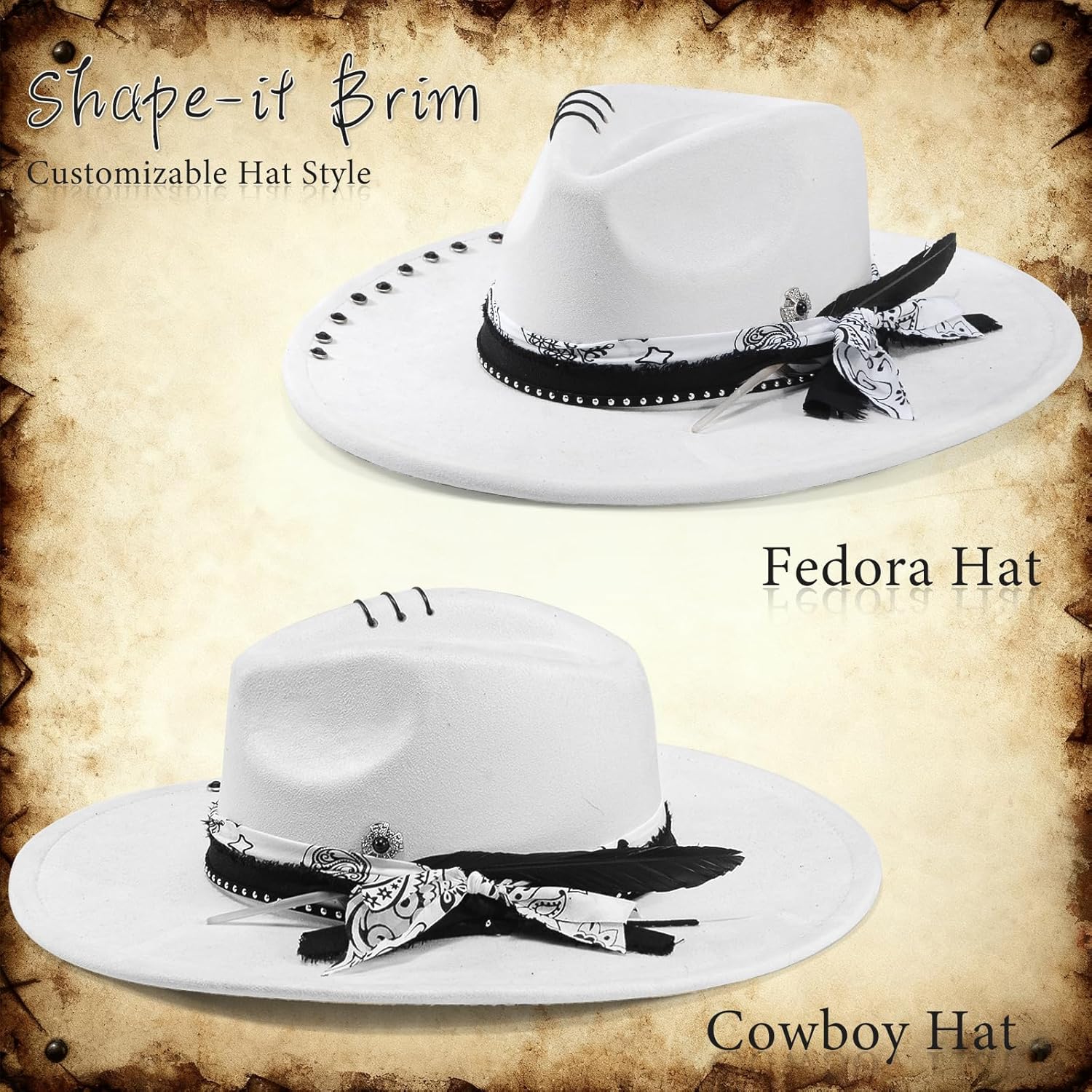 Wide Brim Fedora Hat Mens Women Felt Panama Hats Dress Up Handmade - Image 4