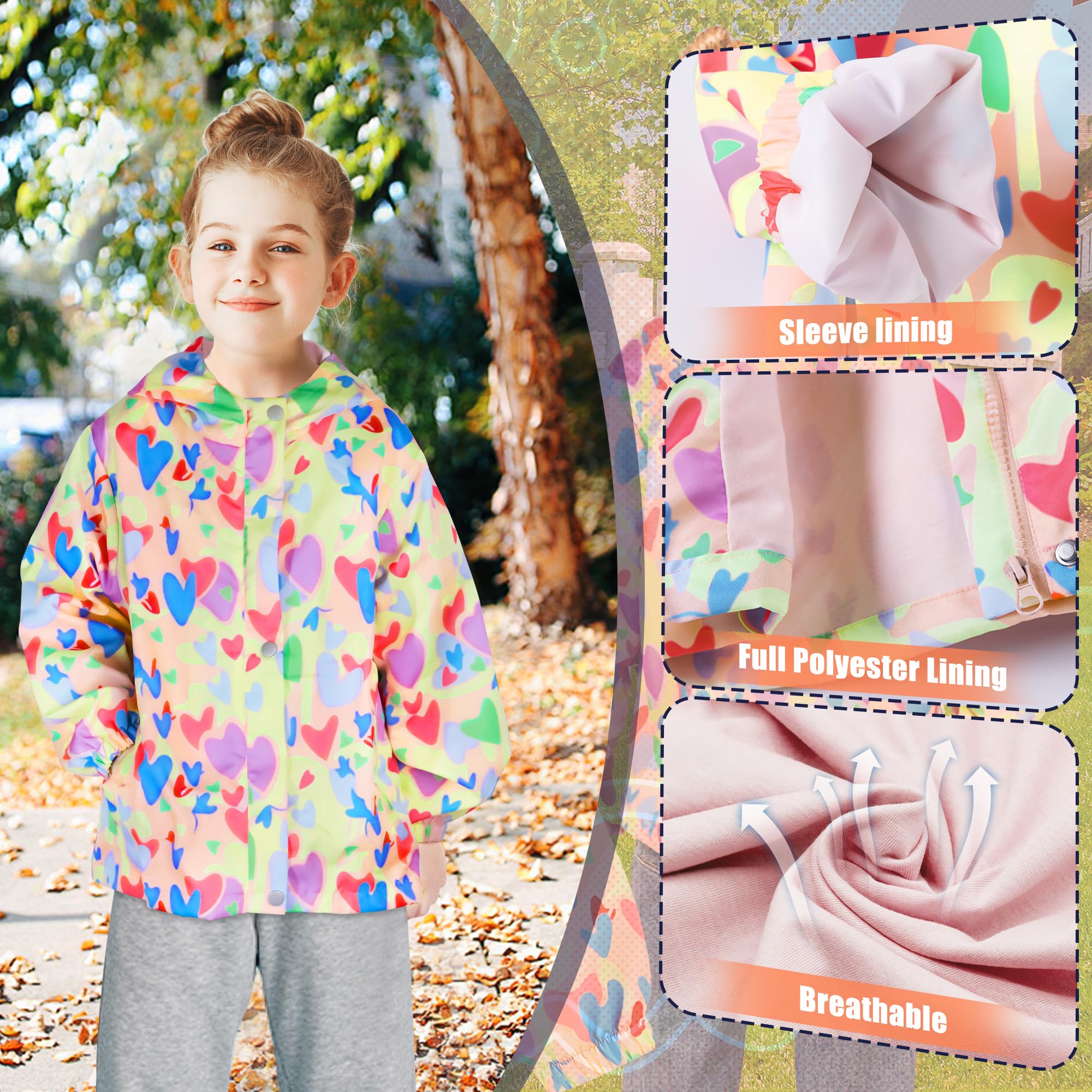 JinBei Enfant Manteaux Imperméable, Animal Imprimé Garçon Filles Veste Coupe Vent à Capuche Blouson de Pluie Léger Respirant Doublé de Doux Outwear Vêtement pour Enfants 2-10 ans