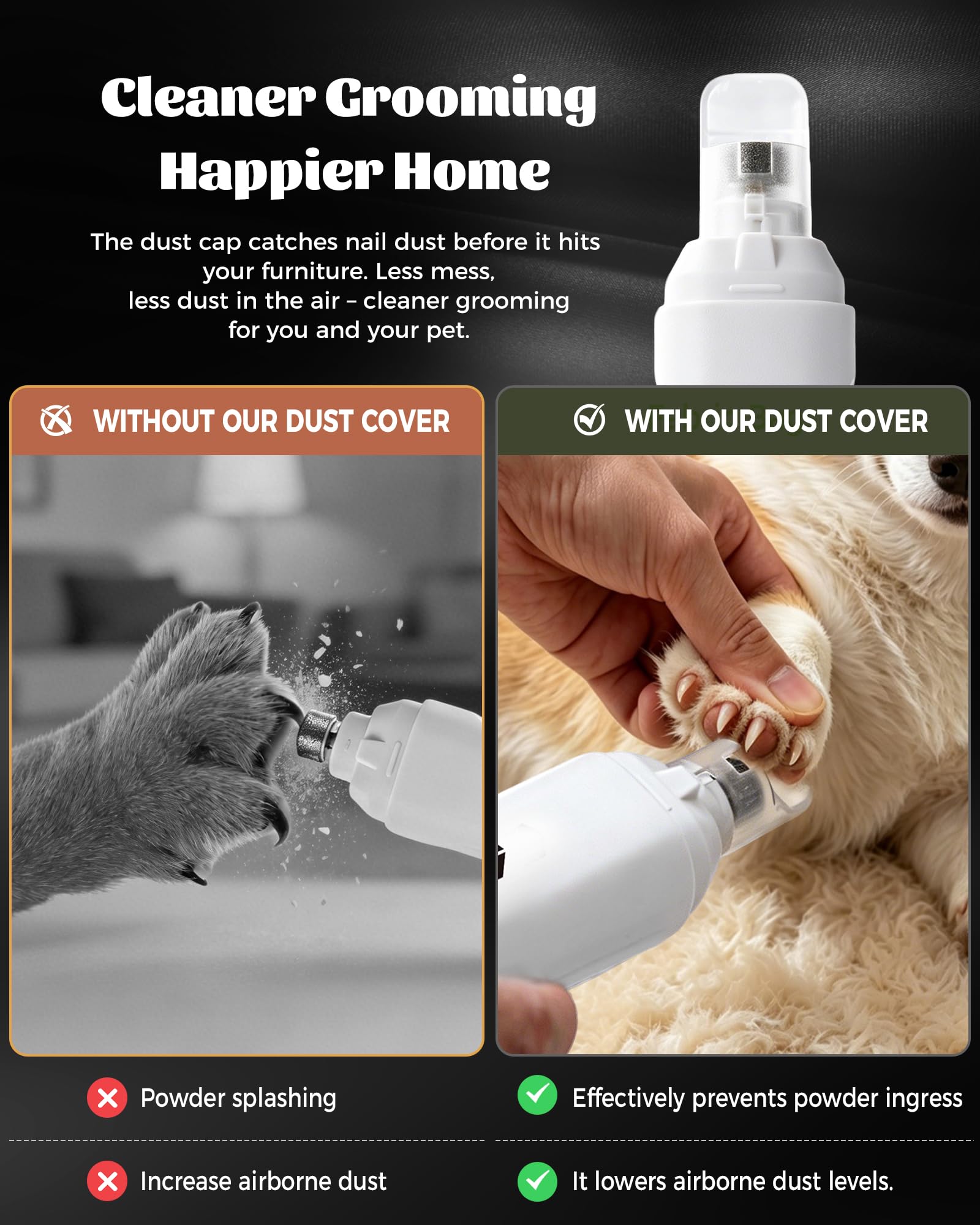 Broyeur à ongles silencieux pour chien 2026 5 vitesses avec double lumières | 45 dB ultra silencieux, limage indolore, capuchon anti-poussière, 1 + 2 têtes de rechange. Sans danger pour toutes les