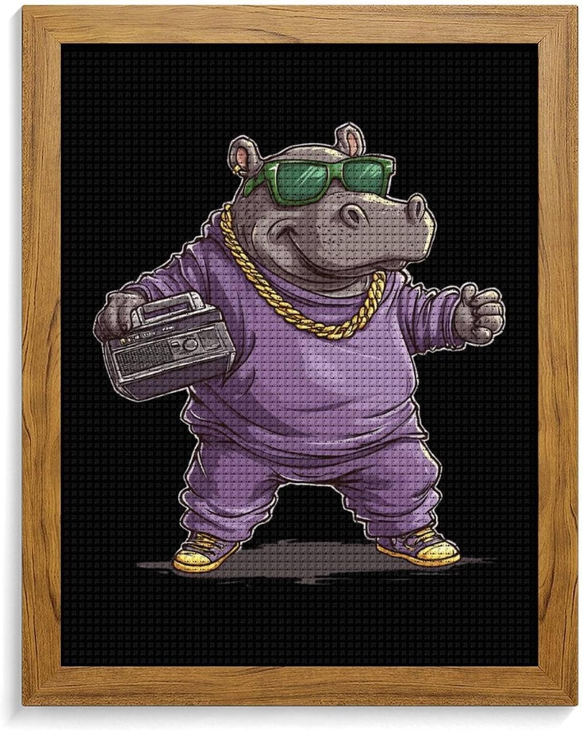 Hip Hop Hippo Diamond 5D Painting Kits with Frame DIY Full Round Drill Gem Art Crafts for Home Wall Decor 16 X 20in Yellow Wood 40 * 50cm