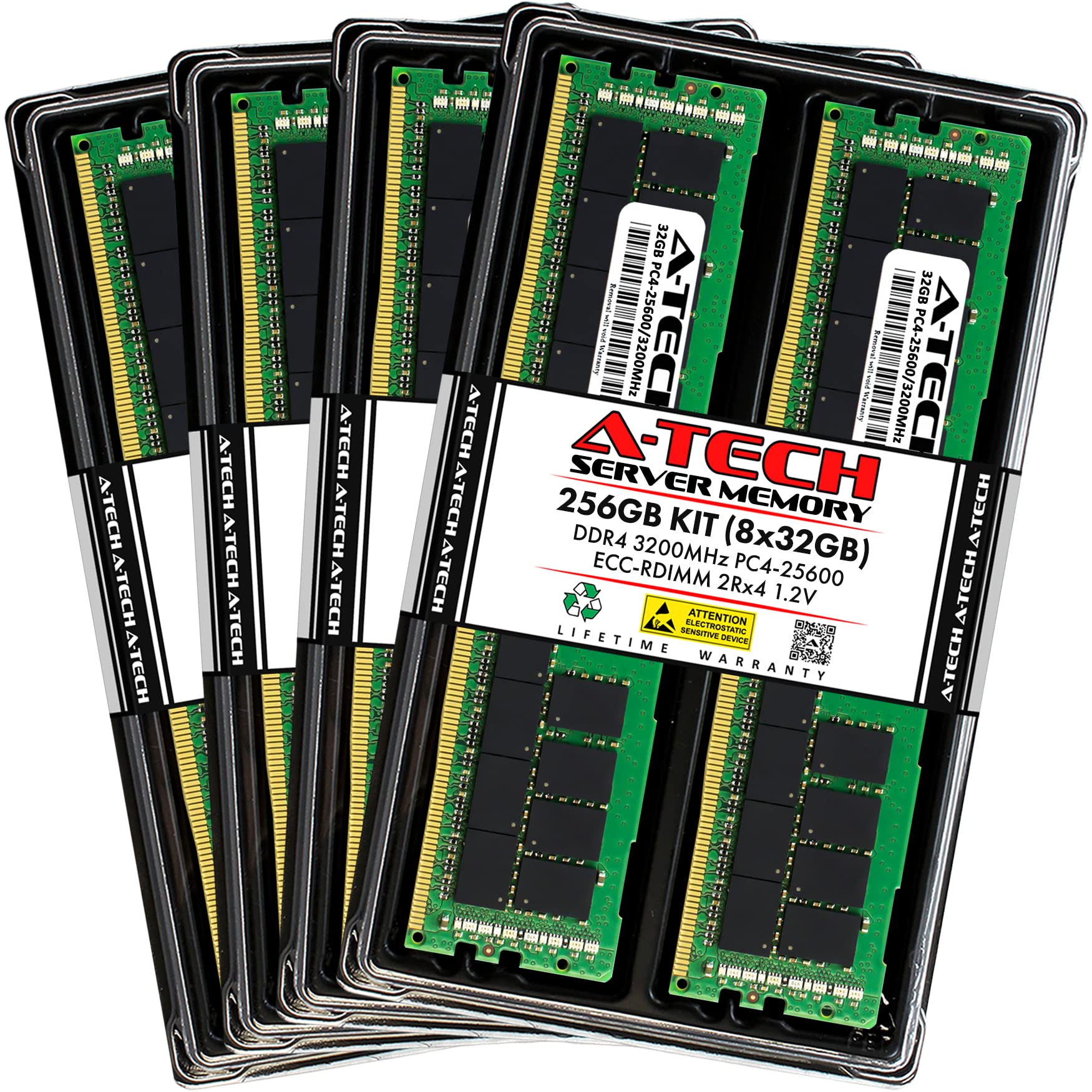 A-Tech 256GB Kit (8x32GB) DDR4 3200MHz PC4-25600 ECC RDIMM 2Rx4 Dual Rank 1.2V ECC Registered DIMM 288-Pin Server & Workstation RAM Memory Upgrade Modules (A-Tech Enterprise Series)