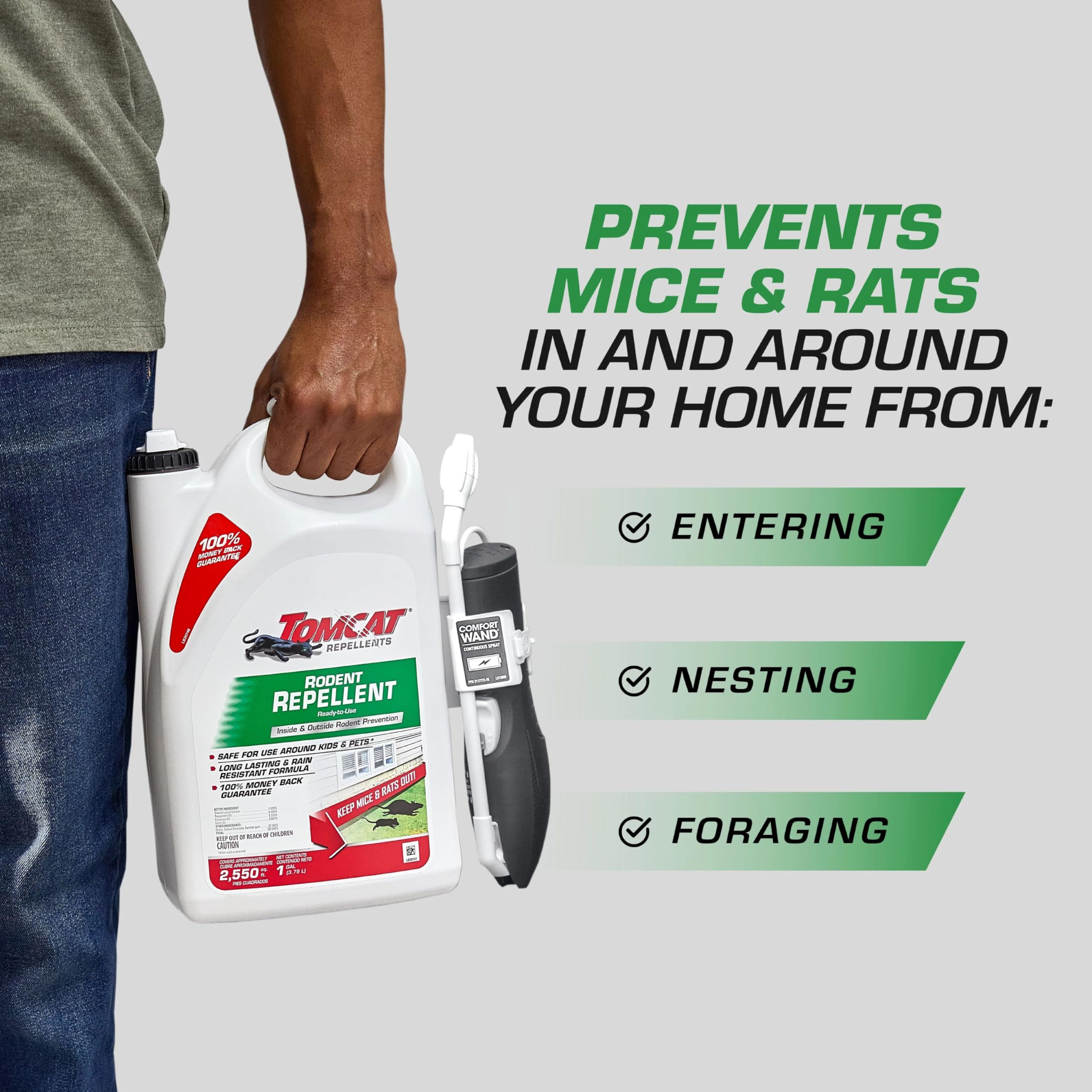 Tomcat Repellente per roditori pronto all'uso, per interni ed esterni, prevenzione topi e ratti con oli essenziali di menta piperita, cannella e aglio, 1 gal.