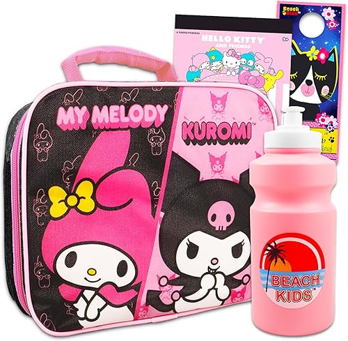 Hello Kitty My Melody and Kuromi - Juego de lonchera para niñas, paquete con My Melody & Kuromi Lunch Bag Plus calcomanías, botella de agua, más  My