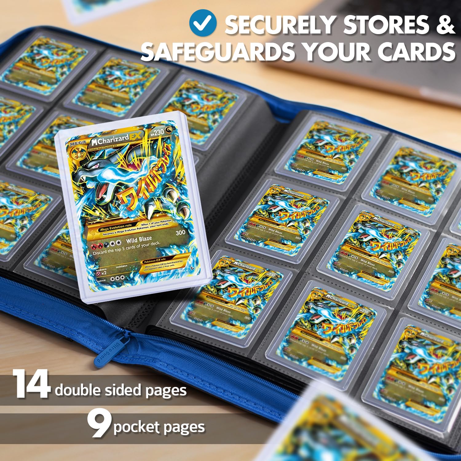FunGuys Raccoglitore con apertura dall'alto - Raccoglitore per carte collezionabili con capacità 252, album con cerniera laterale con layout a 9 tasche per TCG, Yu-Gi-Oh!, MTG
