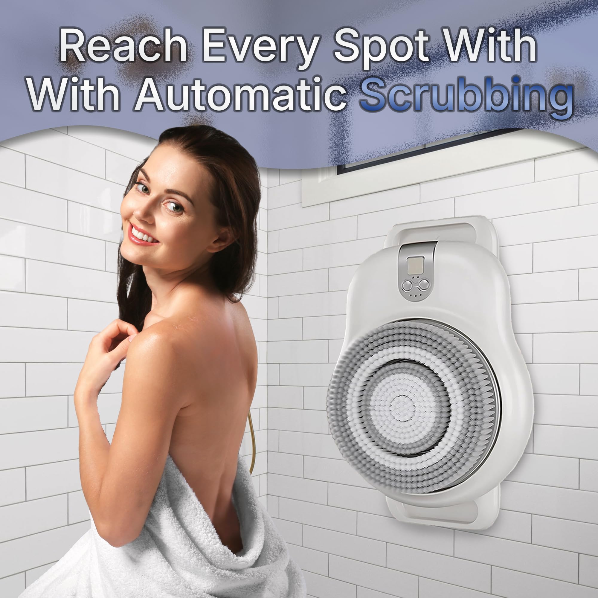 Revolucionario cepillo de ducha giratorio automático montado en la pared, cepillo eléctrico para espalda y cuerpo, limpieza profunda de 360° y exfoliante, cepillo de velocidad ajustable para una