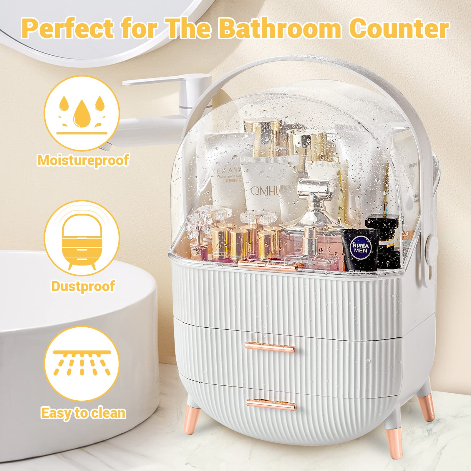 Skincare Organizers, ð??Œð??šð??¤ð??žð??®ð??© ð??Žð??«ð?? ð??šð??§ð??¢ð??³ð??žð??« ð??Ÿð??¨ð??« ð??•ð??šð??§ð??¢ð??ð??², Bathroom Vanity Organizer, Cosmetic Display Cases with 3-Layer Drawer and Clear lid, Suitable for Bedroom, Bathroom,Desk