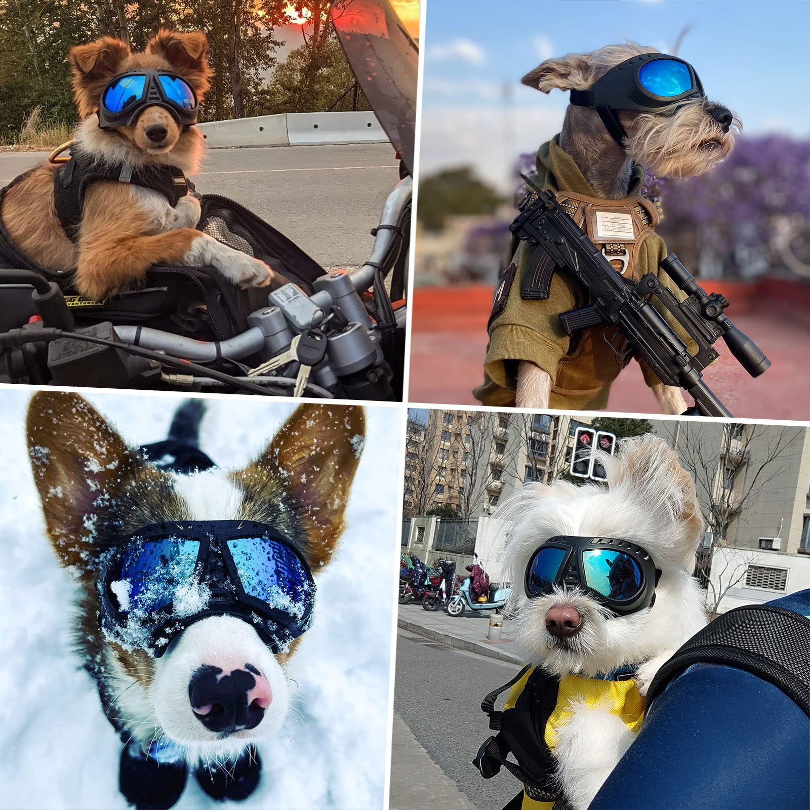 NAMSAN okulary dla psa, okulary przeciwsłoneczne dla psów, ochrona oczu, okulary z regulowanymi zausznikami, modne, dla małych/średnich psów, niebieskie