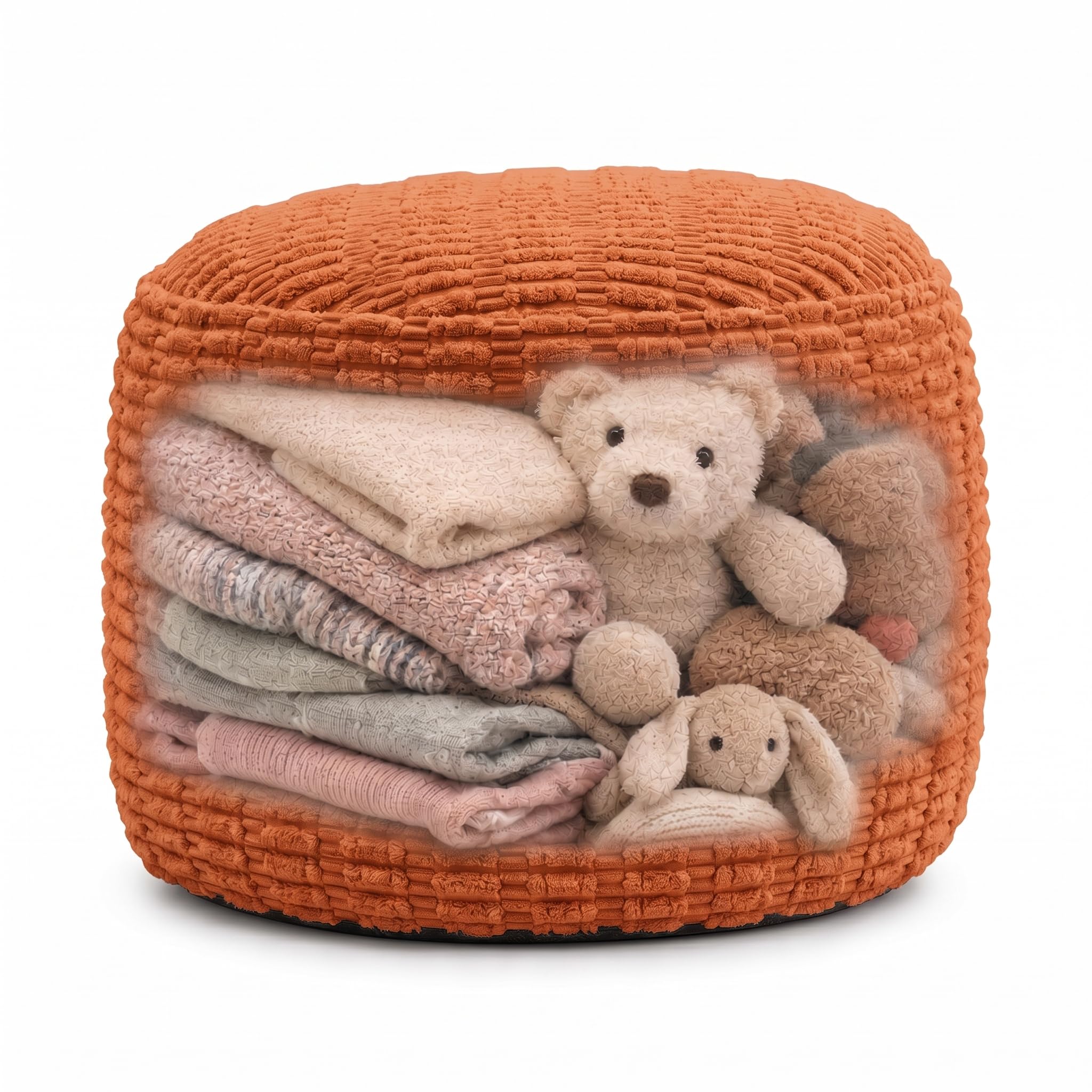 Round Pouf Ottoman Cover Only, Burnt Orange, 20"x13", Small Storage Cover