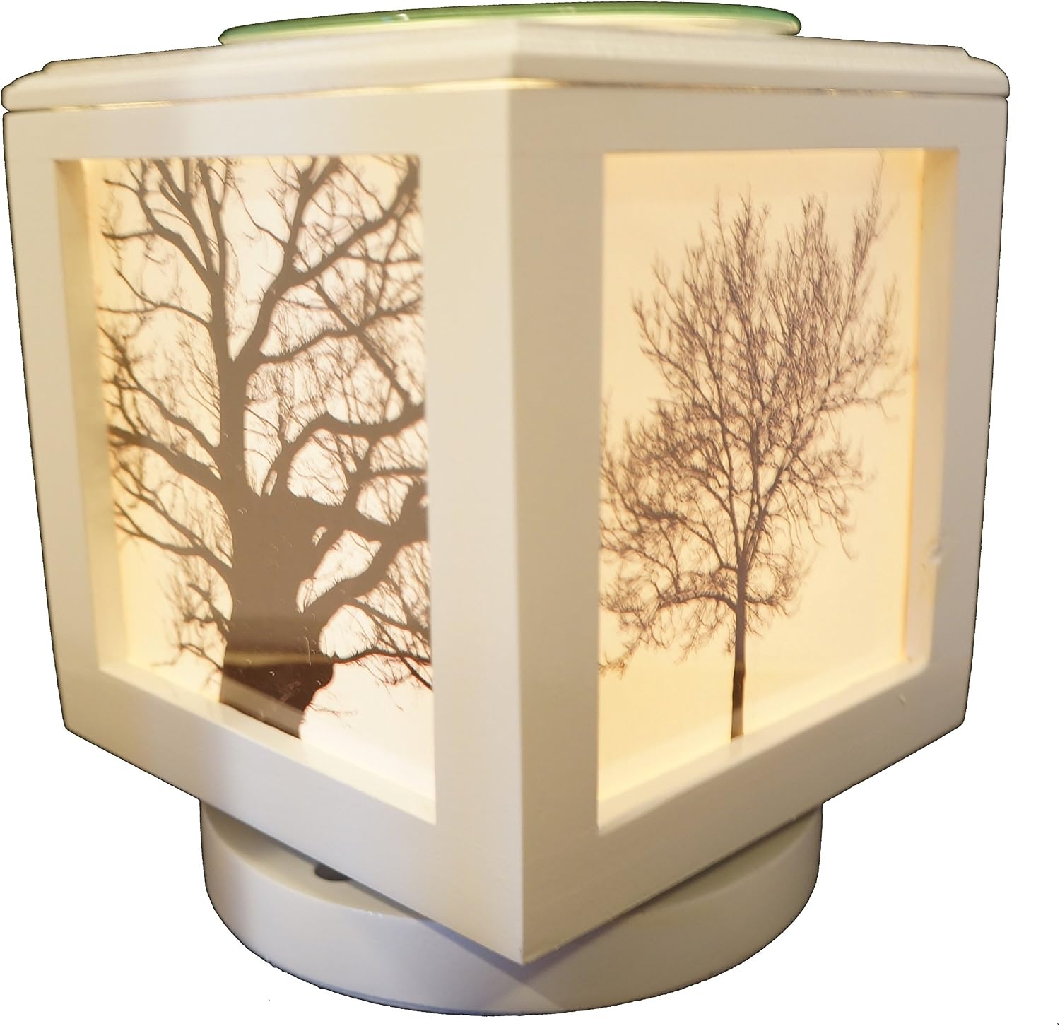 Coo Candles Memory Box Picture Frame and Electric Wickless Candle Warmer Combo - Photo Set Included! (White Lamp with Tree Set)