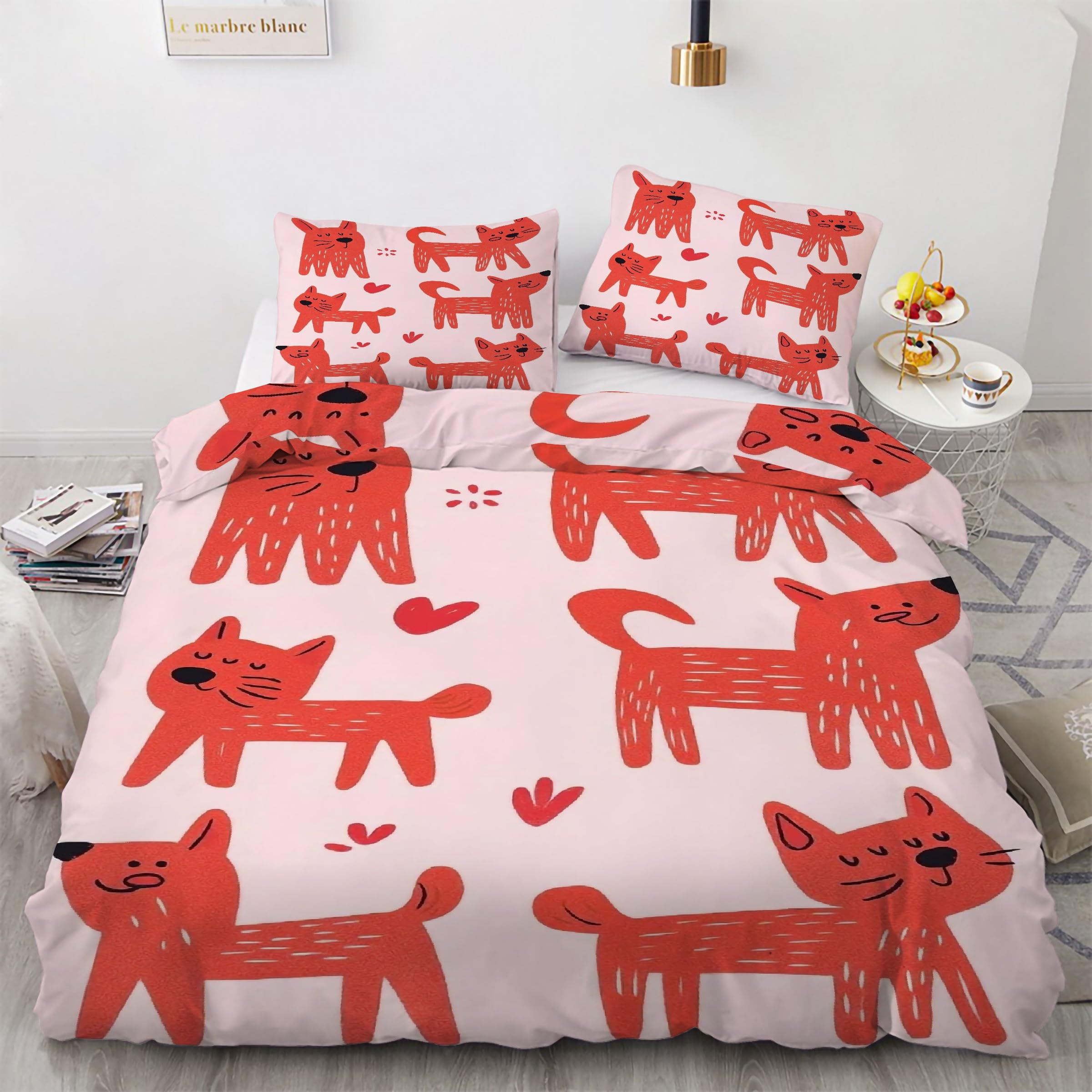 Ensemble de literie 3 pièces microfibre avec motif de chat et fermeture éclair