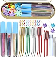 Vista 11 de UzecPk Juego de 59 agujas para hilo, kit de agujas de zurcir, kit de agujas romas de ojo grande con aguja de tapicería curvada, enhebrador de agujas