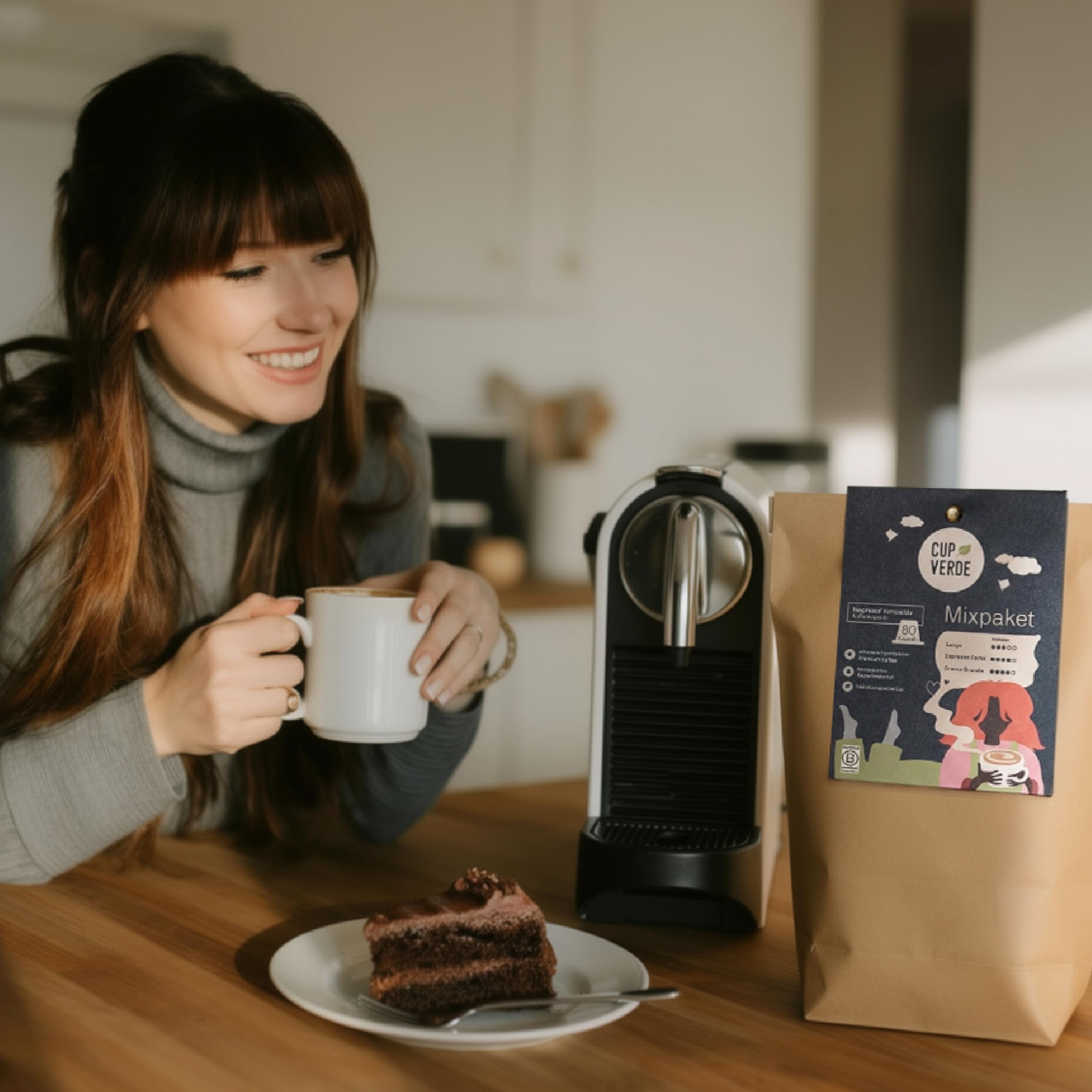 CUP VERDE Mixpaket 80 Kaffeekapseln kompatibel mit Nespresso® 3 Sorten: Crema Grande, Lungo & Espresso Forte – Heimkompostierbar – 100% Arabica aus schonender Trommelröstung