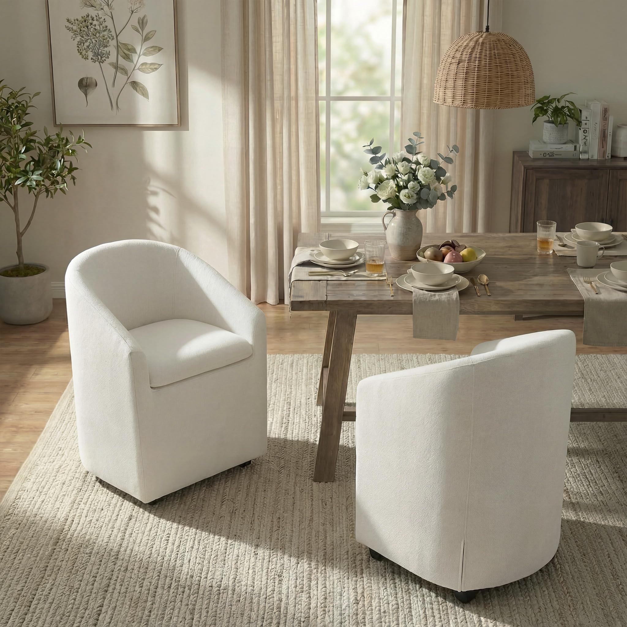 View 1 of ****USED ONLY ONE CHAIR**** KISLOT Upholstered Dining Chairs, 2PC Set, Linen Fabric