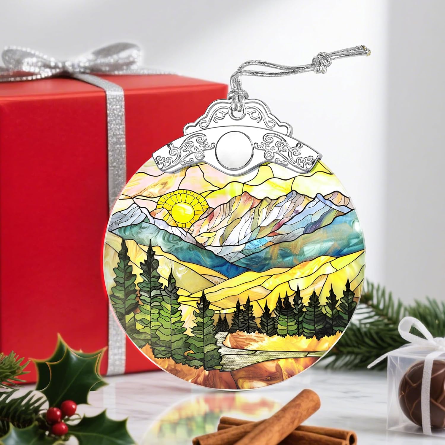 Christmas Ornaments: Stained Glass Ornament, Christmas Tree Ornament, Hanging Ornaments for Home Decor & Xmas Tree Decorations, Exquisite Holiday Decor, Gifts & Holiday Present - Mountain Range - Image 6