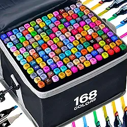 Canetas para Pintar Bobbie Goods e Livro de Colorir, Kit Canetinhas com 168 Cores - Ponta Dupla, Secagem Rápida e Não Tóxicas - Ideais para Destravar a Criatividade e Presente Criativo Antiestresse