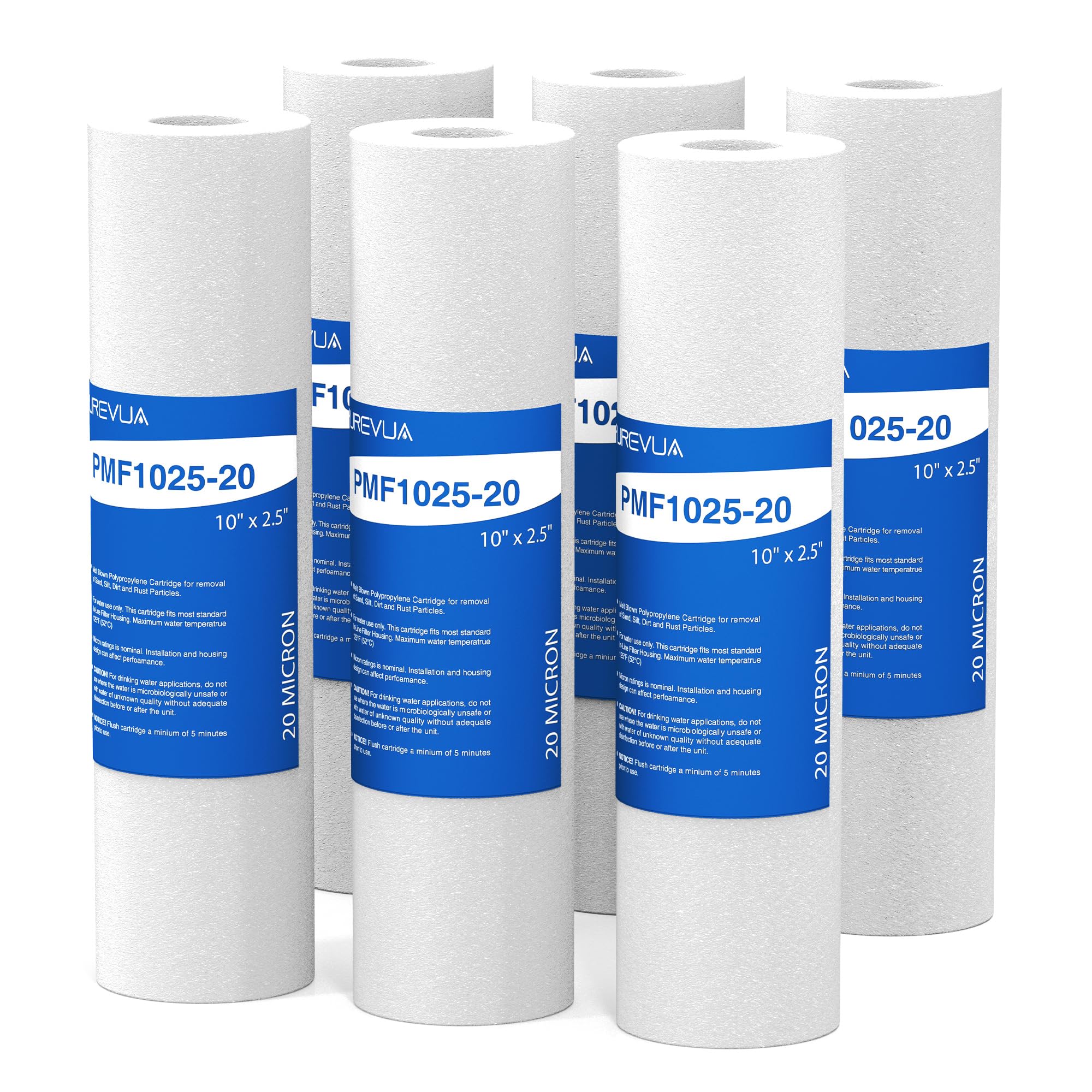 Sedimentfilter, 20 Mikron, 25,4 x 6,3 cm, Ersatz für alle 25,4 cm RO-Einheit, kompatibel mit Culligan P5, GE FXUSC, WFPFC5002, AP110, WHKF-GD05, 6 Stück