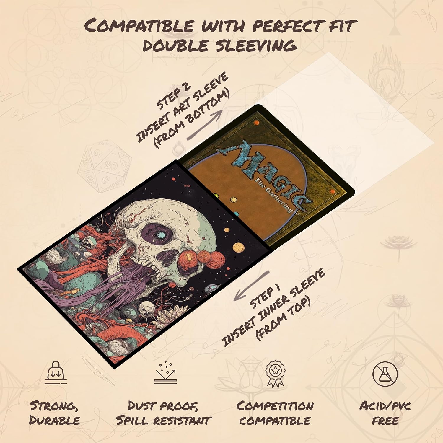 Psychedelic Skull 2 MTG Card Sleeves (Smooth) - 104 Count Standard Size TCG Sleeves - Compatible with Magic The Gathering - Double Sleeving - Original Art Design, Premium Protection