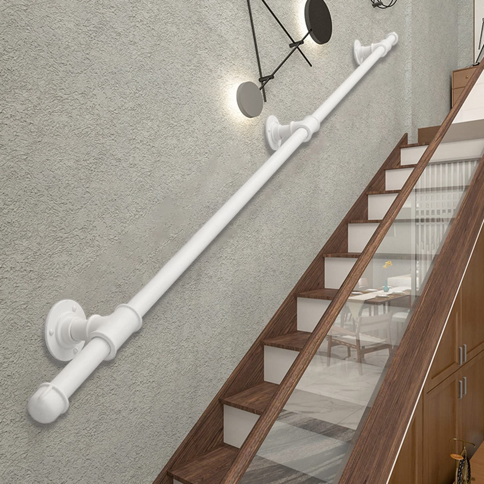 Rampe d'escalier en métal forgé blanc 1,5m avec kit de supports pour marches intérieures