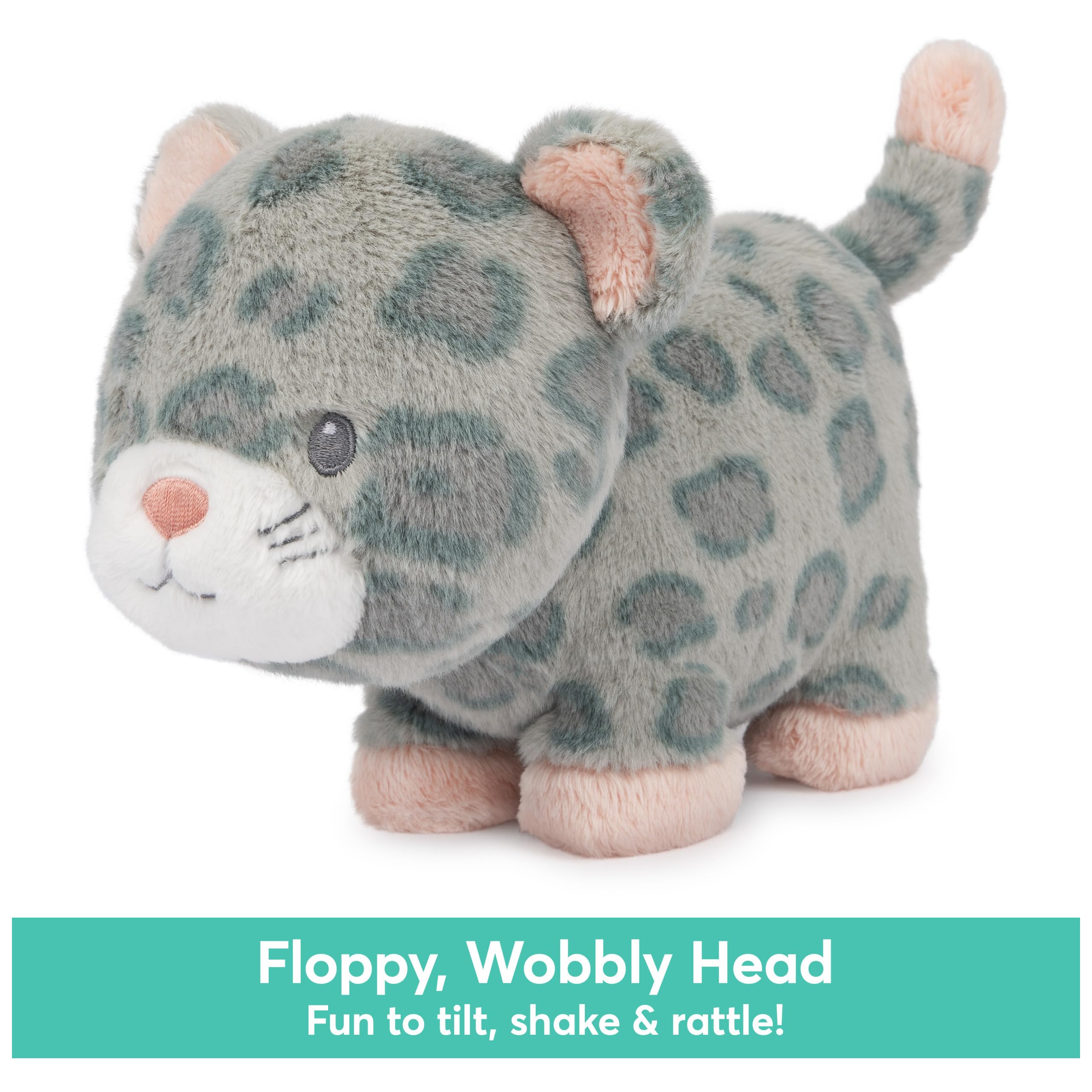 GUND Baby Safari Friends Collection Plüsch Leopard mit Glockenspiel, sensorisches Spielzeug Stofftier für Babys und Neugeborene, Grau/Rosa