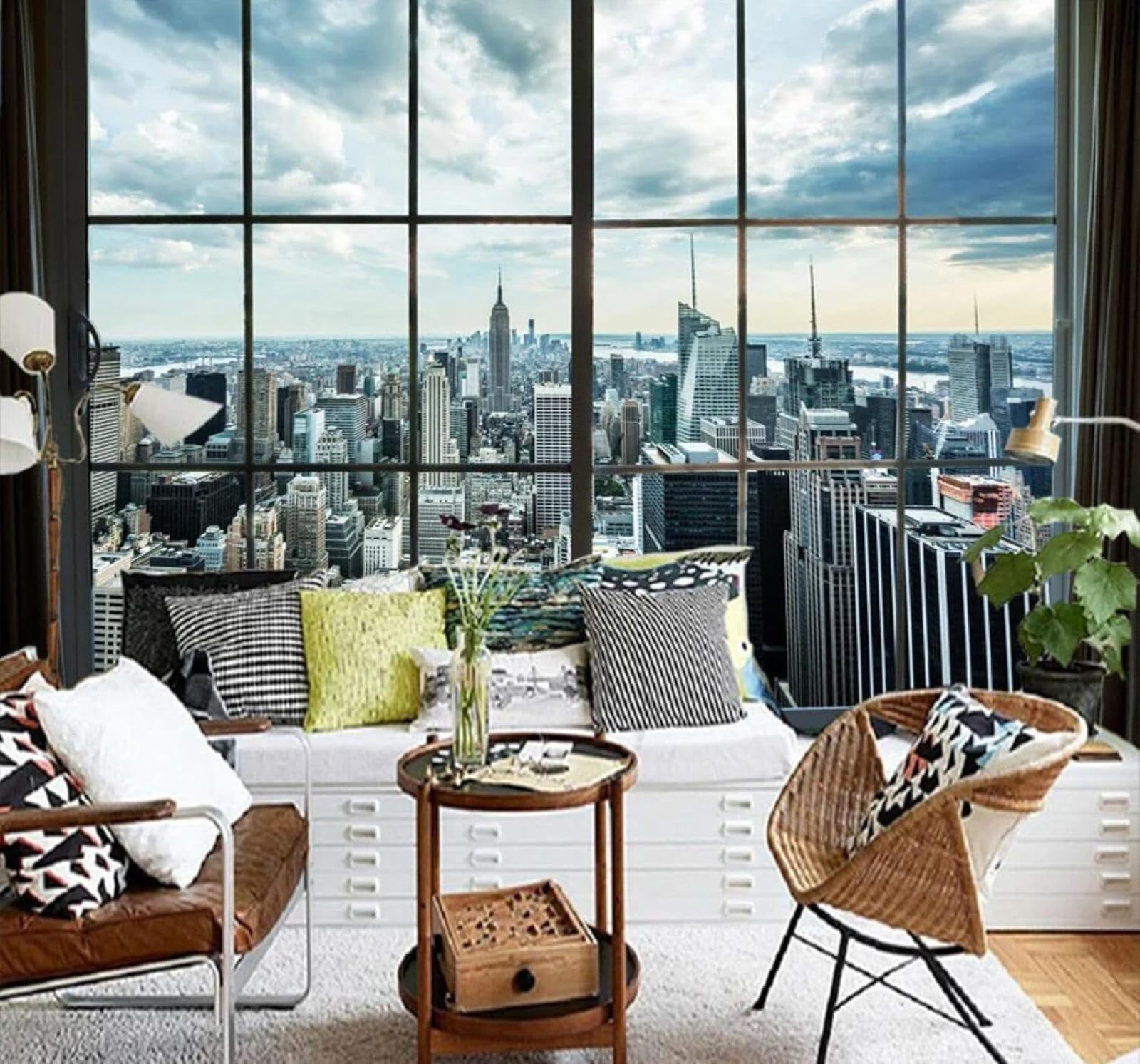 Xlming 300Cm×210Cm(B×H) Large Three Dimensional Urban Architecture Windows Scenery 3D Wallpaper Luxury Home Dining Decor Paste Sofa Living Room The Wall For Bedroom Mural-300Cm×210Cm