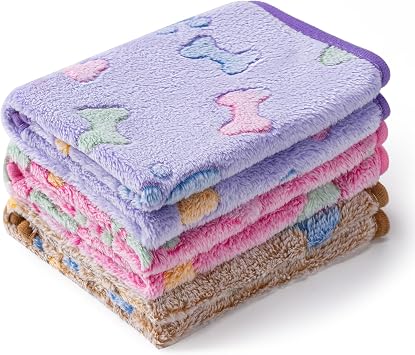 1 Pack 3 Blankets for Dog Puppy Cat (Small 23x16'', Purple, Pink, Brown)