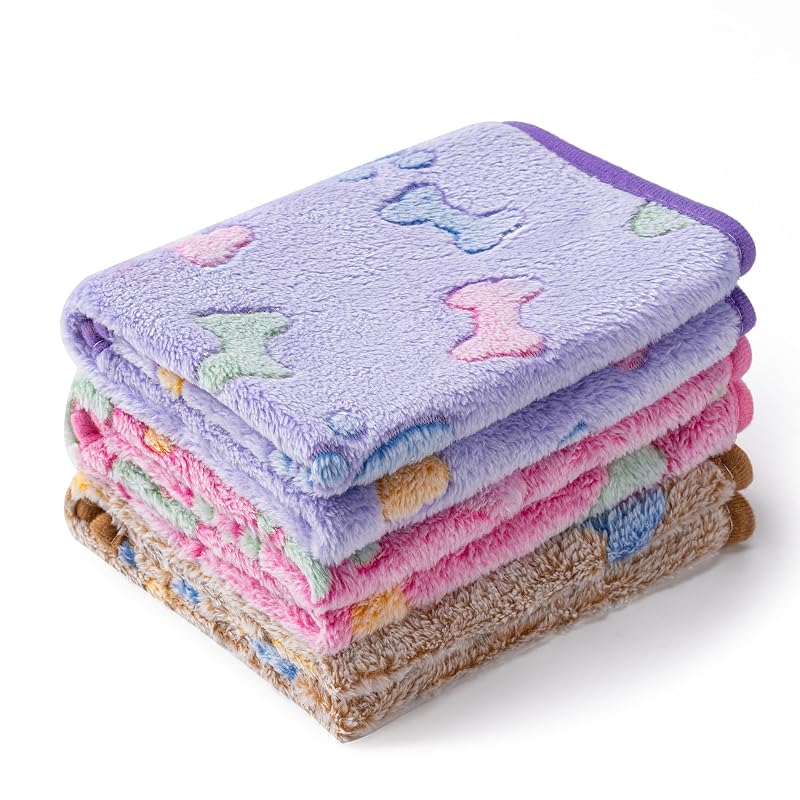 Manta para Cães e Gatos de Flanela CADONO, Tamanho Pequeno, Roxa, Rosa e Marrom, Pacote com 3