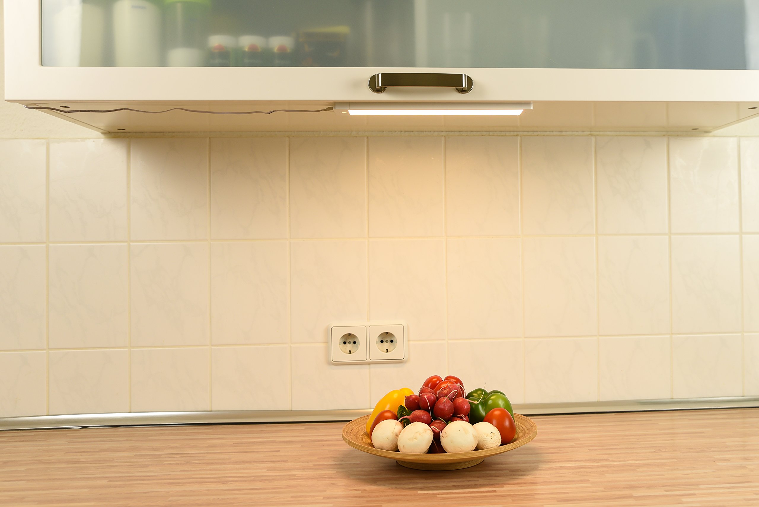 Dualux Neptune Réglette LED | Barre de lumière LED avec détecteur de mouvement, Très Clair et plat, idéal comme lampe de cuisine, blanc 30 cm