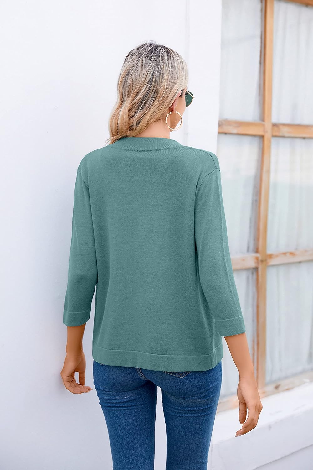 Bettysays Women's 3/4 Sleeve Open Front Cropped Cardigan Sweater Elegant Shrugs for Women - Image 2