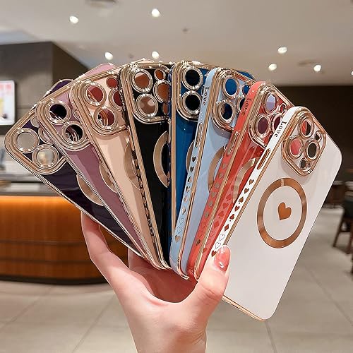 Miniatura 7 de Funda magnética para iPhone 11 Pro Max, lindo corazón de amor, compatible con MagSafe, borde chapado de lujo, ajuste delgado, a prueba de golpes