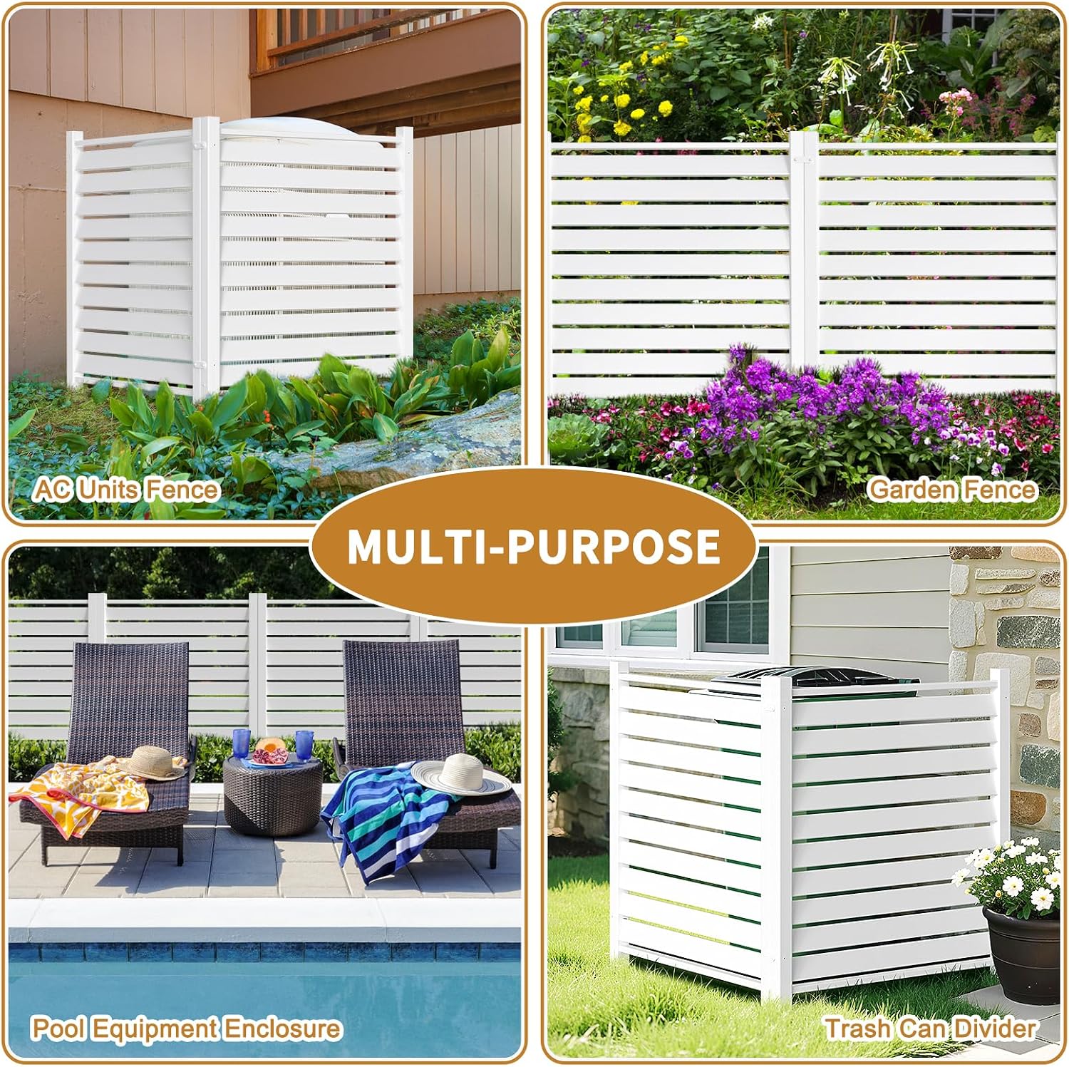 NAIZEA 38" W x 42" H (2 Panels) Air Conditioner Fence,White Vinyl Privacy Fence, Privacy Panels Pool Equipment Enclosure Outdoor, Garbage Trash Can Screens for Outside Backyard Patio