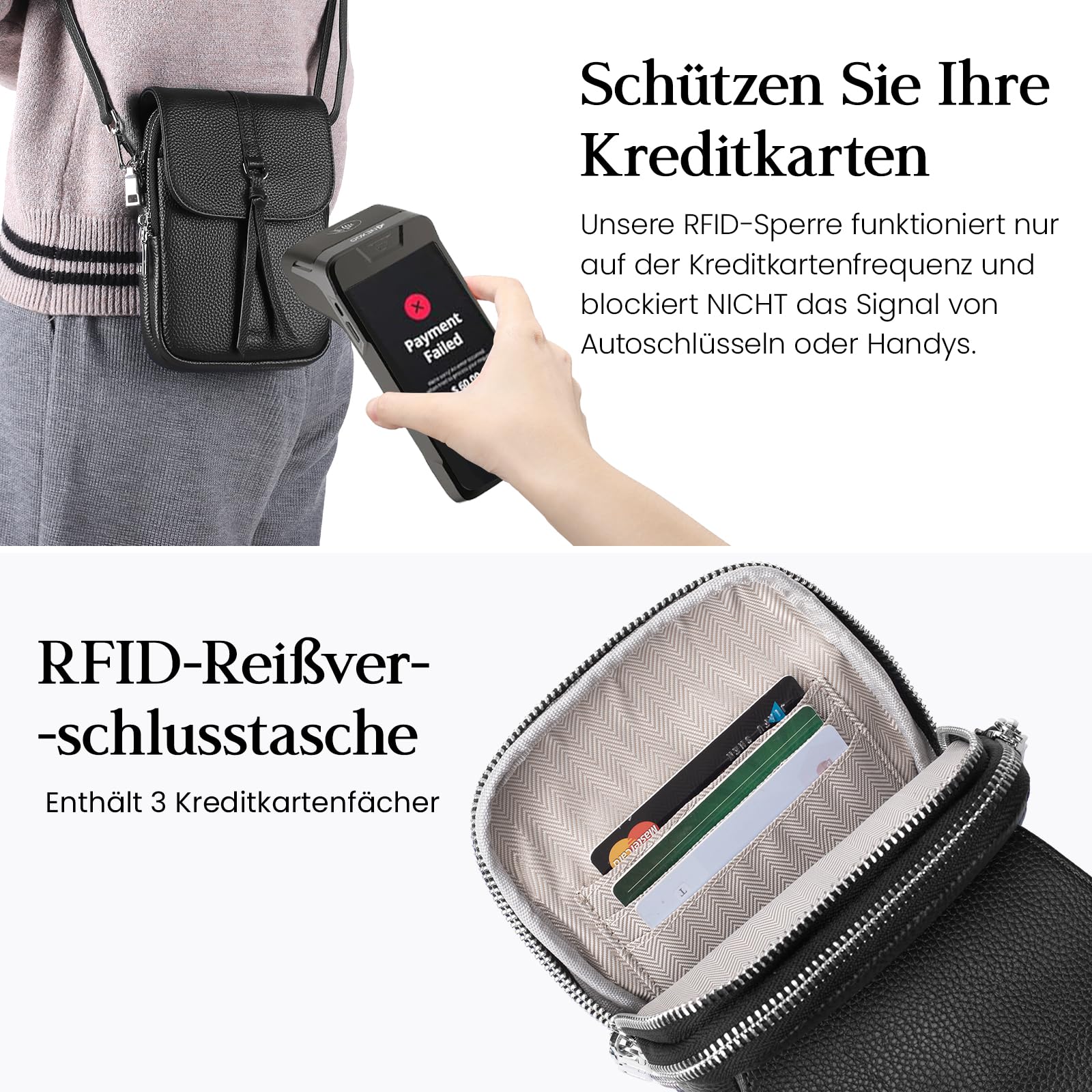 befen Echtleder Handytasche zum Umhängen Damen, RFID-Blockierung Handy Umhängetasche Damen Klein Handtasche Leder, Handytasche mit Geldbörse zum Umhängen, Crossbody Bag mit Verstellbar Schultergurt