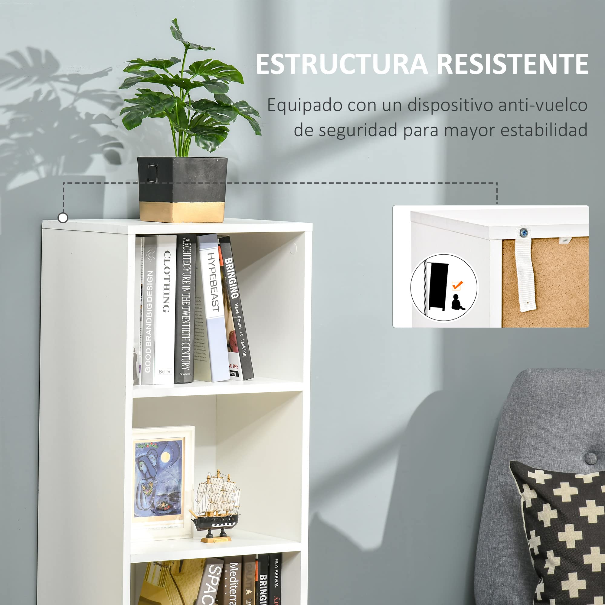 HOMCOM Estantería para Libros con 3 Estantes Abiertos y Cajón Librería Moderno para Almacenamiento Juguetes CDs Plantas 40x30x129,5 cm Blanco