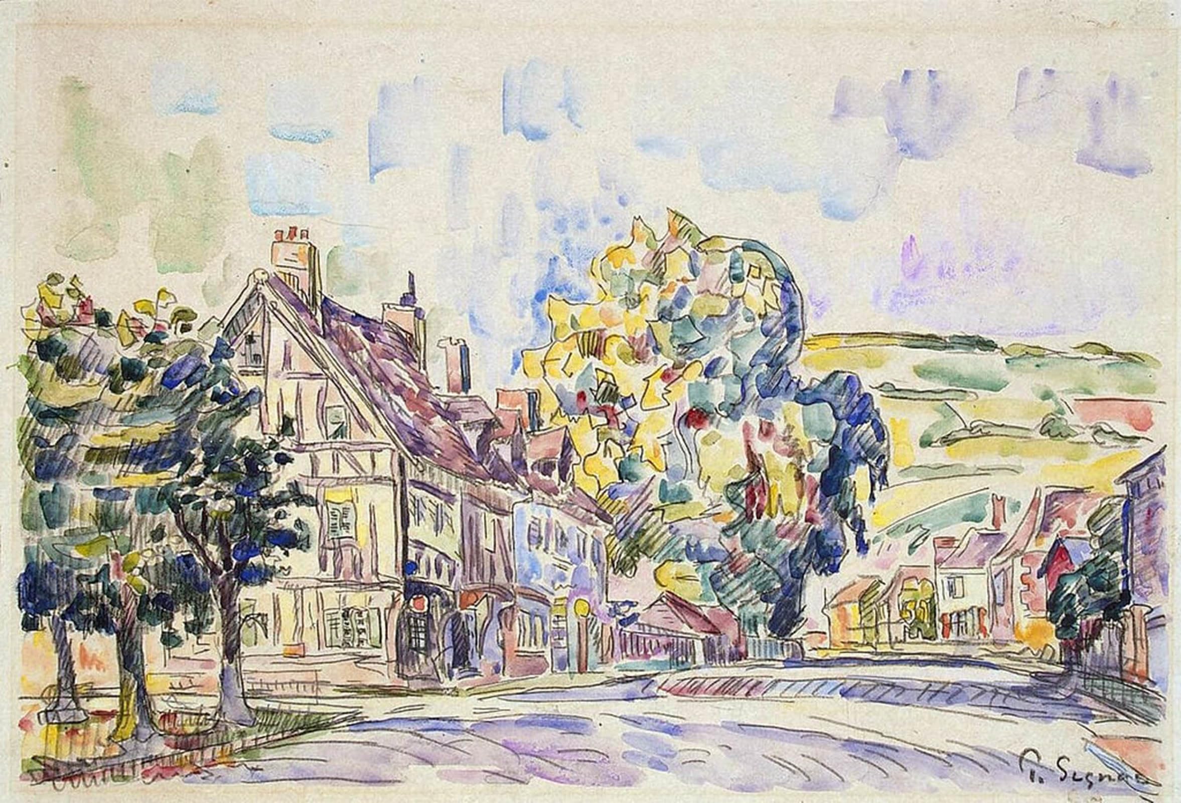 SERENDIPITP Aesthetic Poster Photo Wall Print Retro Picture Street with House in Normandy by Paul Signac Modern Wall Artwork for Home Decor 60x90cm
