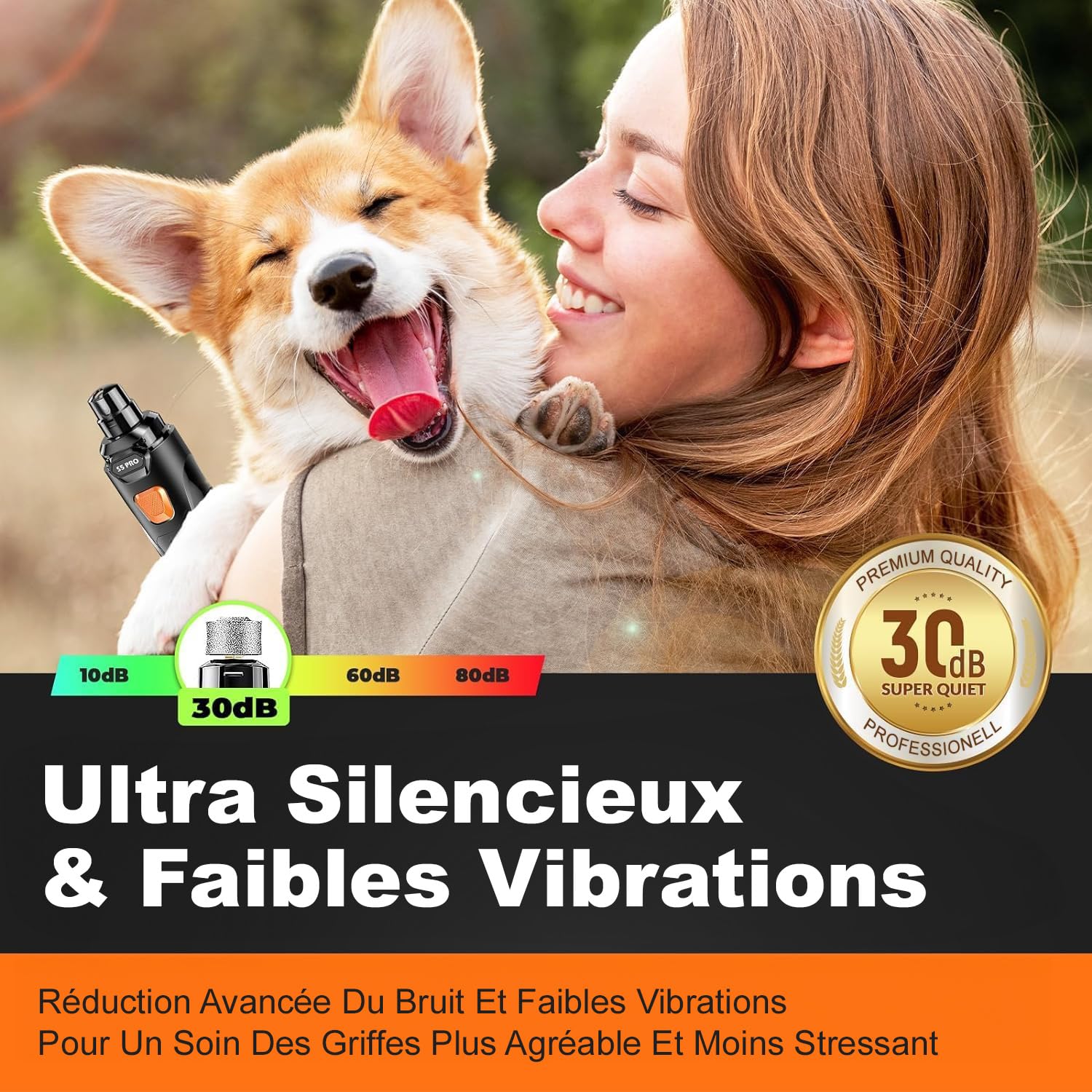 Taille-Ongles pour Chiens avec 4 LED, 3 Vitesses. Dernière génération de Lime à Ongles avec Ciseaux à Griffes, Ultra-silencieuse, Rechargeable, pour Chiens et Chats