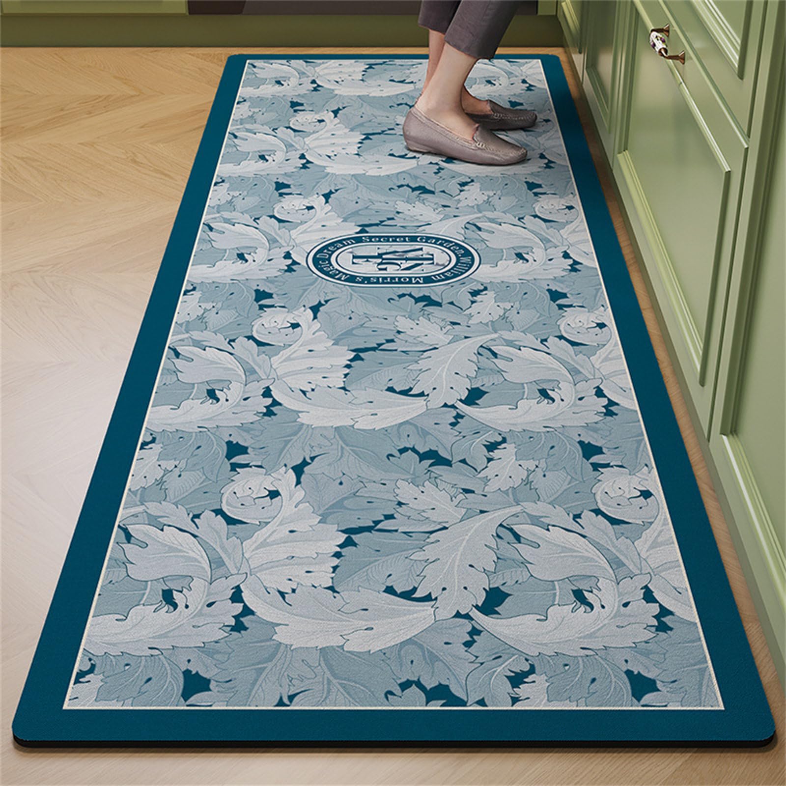 Highdi Tappeto Cucina Antiscivolo - Modello Pastorale Lavabile Tappeto Passatoia Cucina Tappeto da Cucina Lungo Tappeti Runner Tappeto Corridoio per Ingresso Soggiorno Bagno (Blu,60x180cm)