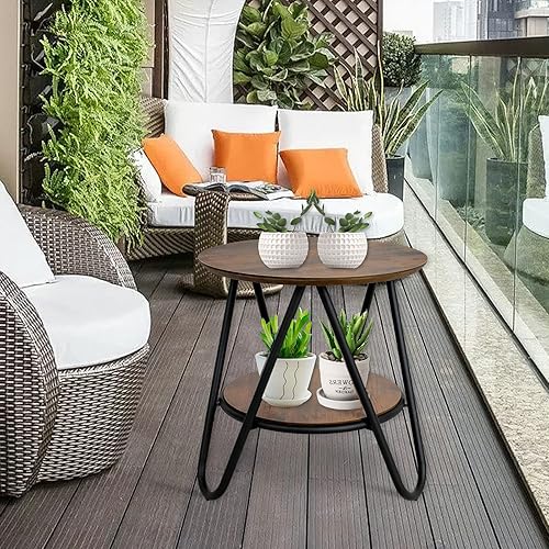 Miniatura 7 de Acehome Juego de 2 mesas auxiliares redondas pequeñas de 2 niveles mesa auxiliar pequeña vintage sala de estar dormitorio y balcón mesas auxiliares