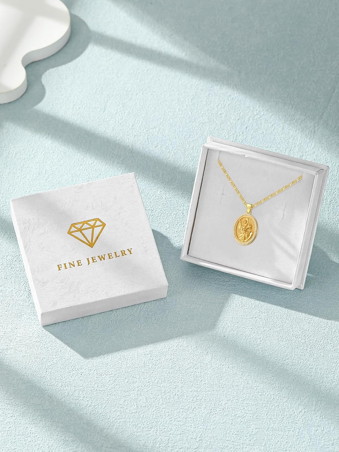 Patron Saint Medals, 14k Gold Plated Sterling Silver Catholic Pendant Necklace, Inlaid Cubic Zirconia, Christian Jewelry Gift For Women with 22"+2" Mariner Chain - Image 7