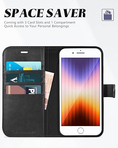 Miniatura 3 de TUCCH Funda tipo cartera para iPhone SE 2020SE 2022iPhone 87, tarjetero con función atril de piel sintética, funda magnética con tapa abatible de