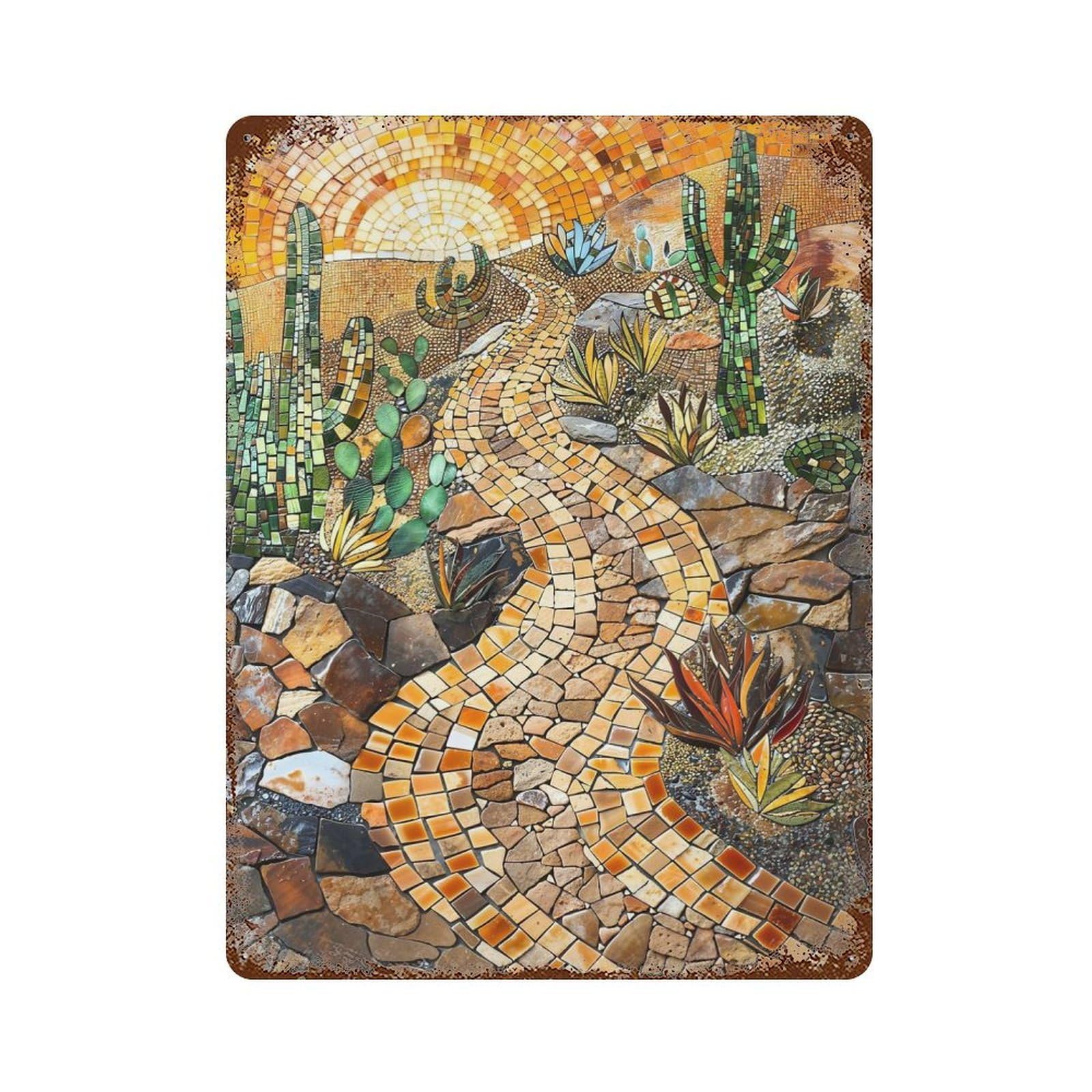 Desert Journey Mosaic Art Weathered Tin Sign 15.7"x11.8", Novelty Wall Decor for Garage, Pub Or Kitchen