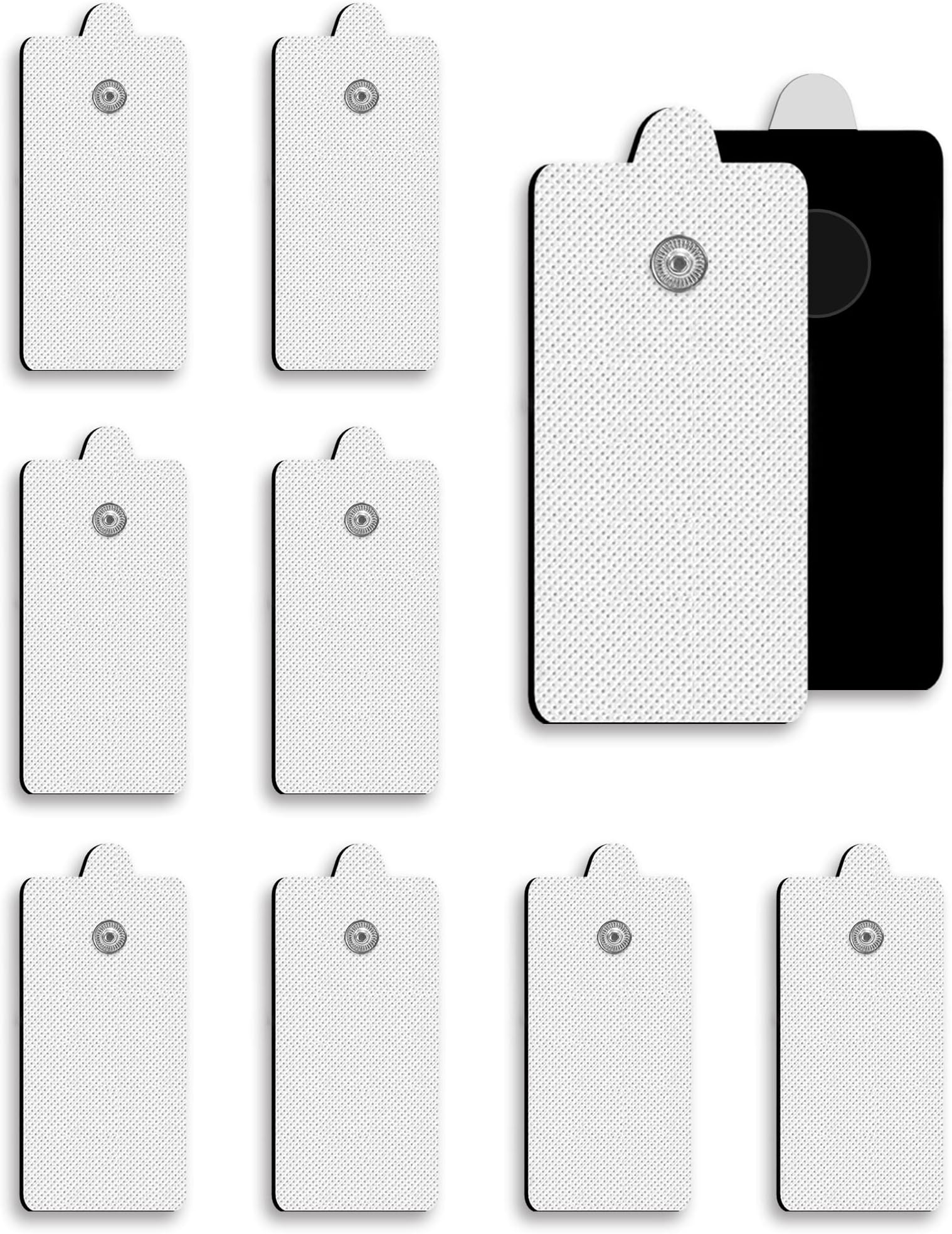 10-Pack TENS Unit Replacement Pads,Rectangular Snap TENS Electrode Pads with Self-Adhesion for 50 Times,AVCOO Latex-Free 1.8" X3.8" TENS Pads Compatible with TENS EMS Devices Use 3.5mm