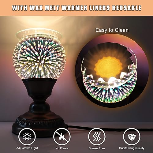 Miniatura 4 de Calentador de cera para derretir fuegos artificiales de vidrio 3D, aroma eléctrico, ligero, clásico, encantador, lámpara de quemador de velas,