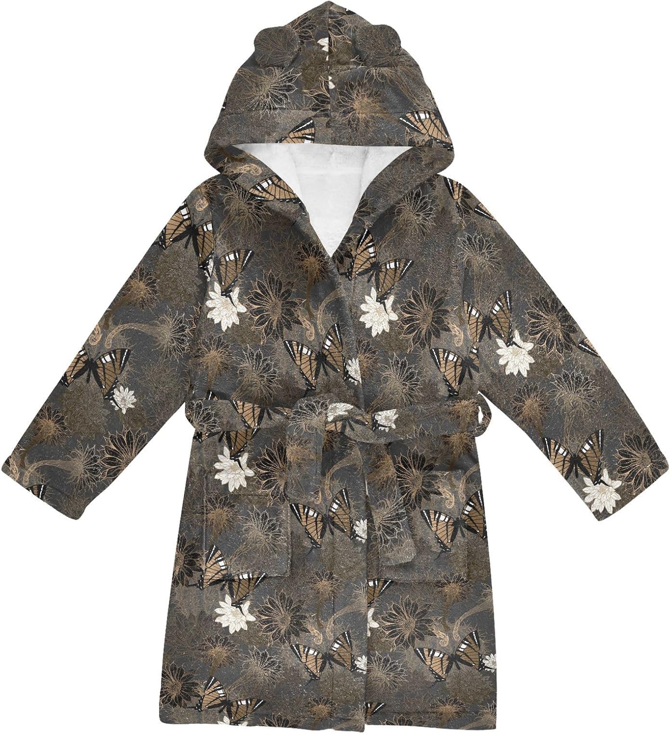 senya Cacti and Butterflies Toddler Hooded Bathrobe Kids Soft Plush Bath Towel Robes for Boys Girls 2-12 Years