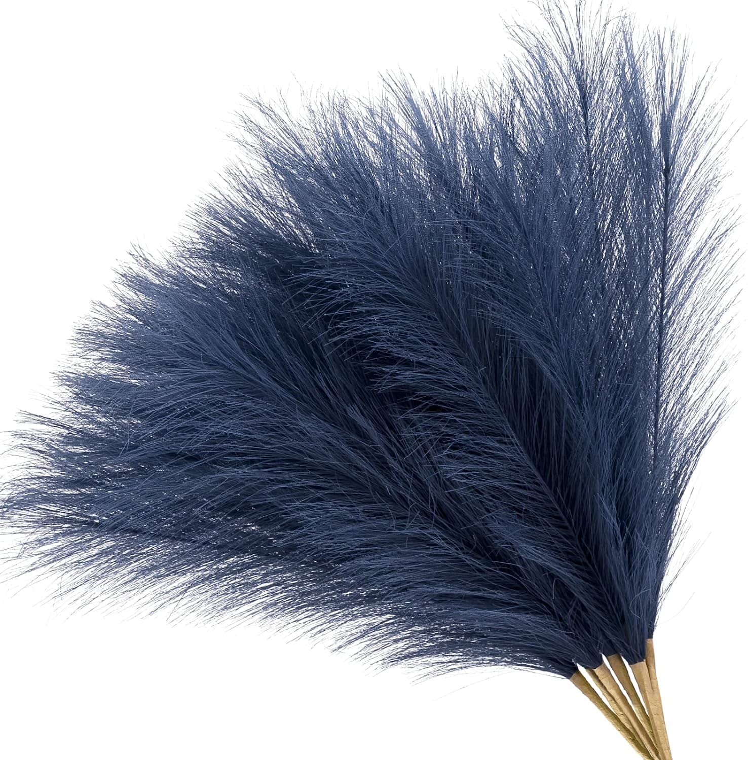 ROYAL SAPPHIRE 3 Pcs Faux Pampas Grass Small Fluffy Artificial Flowers Fake Flower Boho Decor Reed Grass for Vase Filler Farmhouse Home, Office, Living Room, Table and Craft Items (Blue)